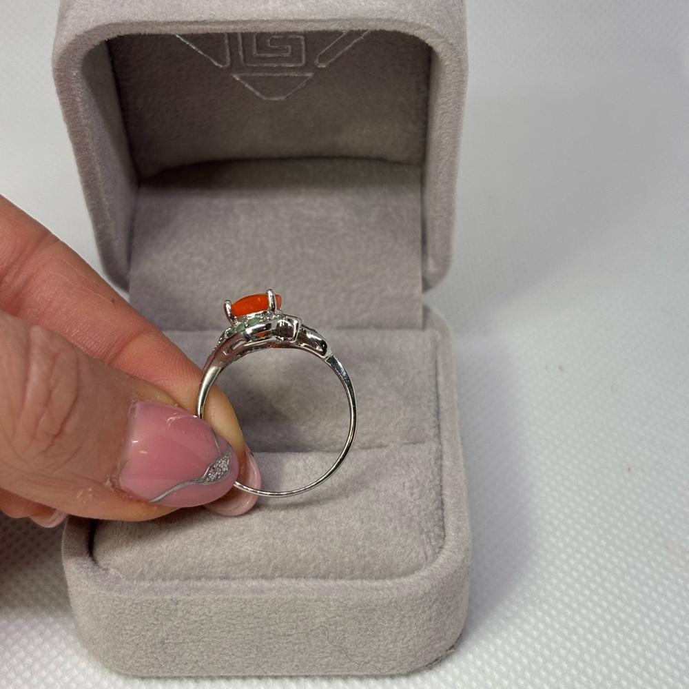 925 Sterling Silver Orange Opal & Emerald Ring, size 8 - Picture 6 of 10